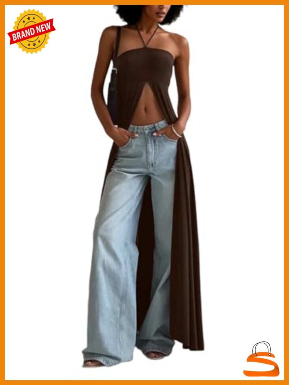 Women Halter Maxi Top High Split Flowy Boho Duster Cover Up